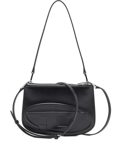 Diesel Twin-double-pouch Embossed-leather Shoulder Bag In Black