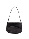 Diesel Embossed Leather Shoulder Bag With Zip Closure In Black