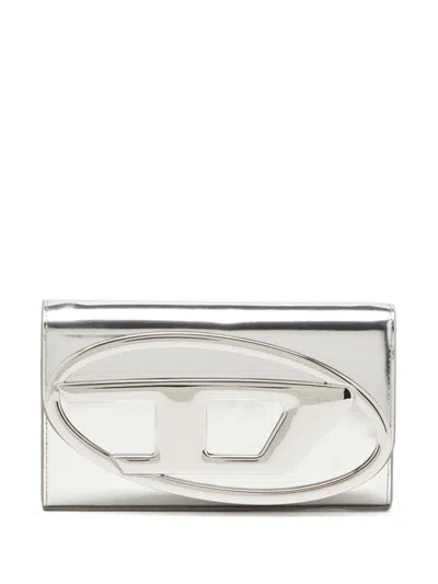 Diesel 1dr Wallet Strap Bag In Mirrored Leather In Silver