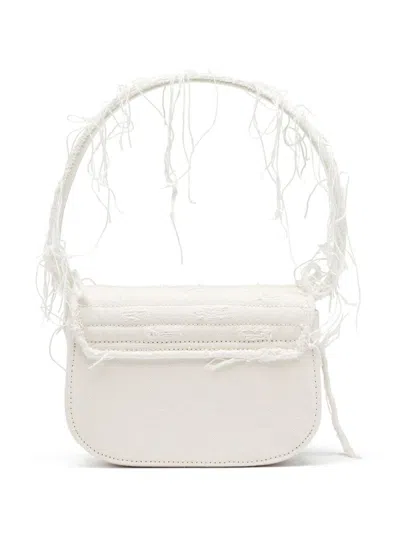 Diesel '1dr' White Shoulder Bag With Oval D Logo Plaque On The Front In Cotton And Leather Blend Woman