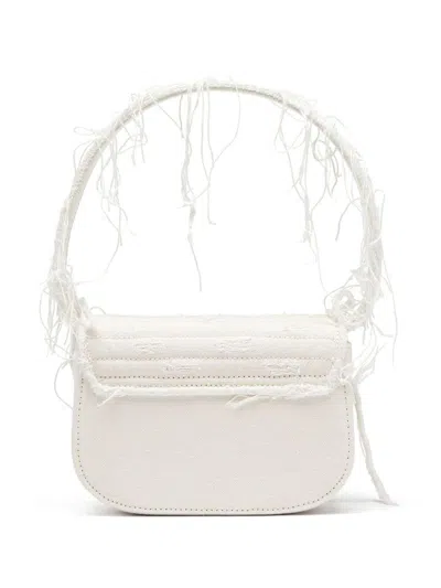 Diesel '1dr' White Shoulder Bag With Oval D Logo Plaque On The Front In Cotton And Leather Blend Woman