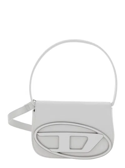DIESEL '1DR' WHITE SHOULDER BAG WITH OVAL D PATCH IN LEATHER WOMAN