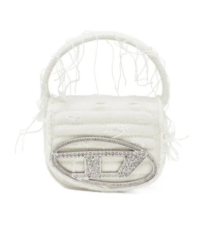 Diesel '1dr' White Shoulder Bag With Oval D Logo Plaque On The Front