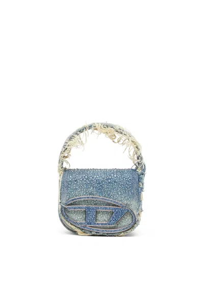 Diesel Xs 1dr Washed Denim & Crystal Bag In Blue