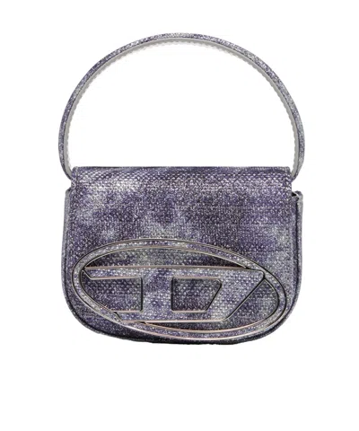 Diesel Glitter Fabric Top Handle Bag In Blue