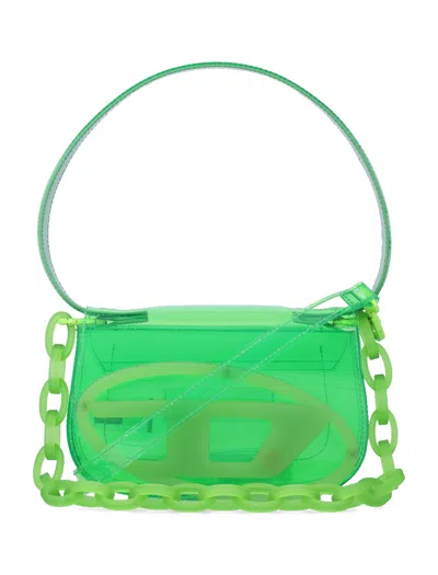 Diesel 1dr-iconic Shoulder Bag In Transparent Tpu In Green