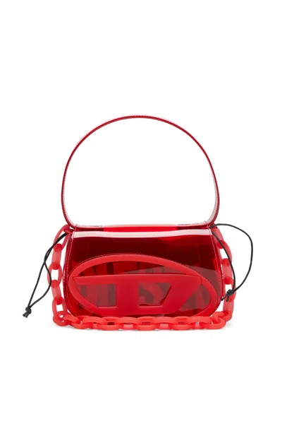 Diesel 1dr-iconic Shoulder Bag In Transparent Tpu In Red