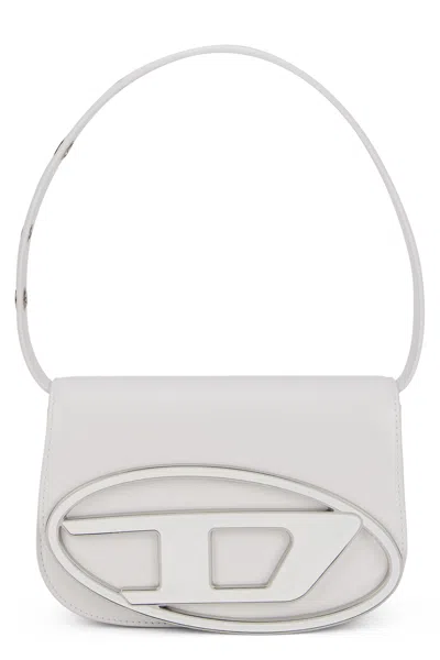 Diesel 20 Cm Mini Oval Shoulder Handbag With Flap Closure In White