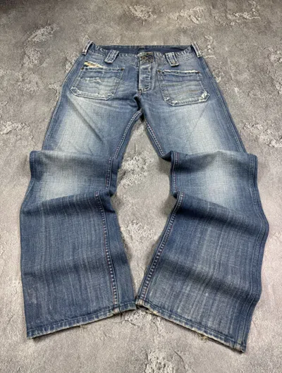 Pre-owned Diesel 2000s Faded Y2k Bootcut Flare Jeans Size 31 In Blue