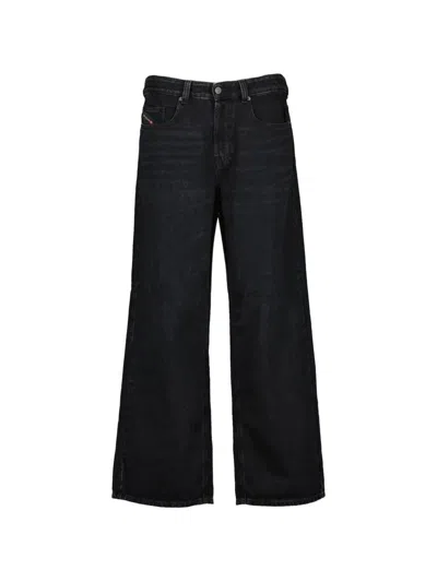 Diesel Wide-leg Black Jeans With Classic Five-pocket Design