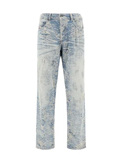 Diesel 'd-finitive' Light-blue Jeans With Worn Effect