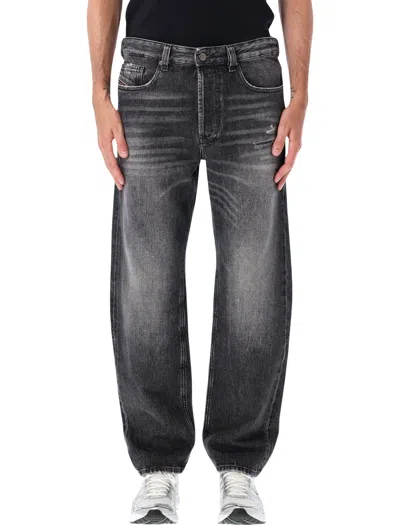 Diesel Faded Black Straight-leg Denim Jeans With Classic 5-pocket Design In Multi