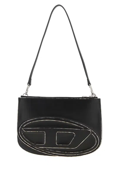 Diesel 22cm X 16cm X 4cm Leather 1dr Shoulder Handbag With Adjustable Strap In Black