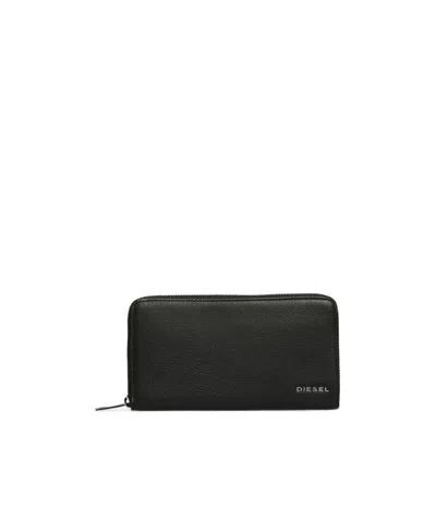 Diesel 24 Pocket Zip-around Wallet In Black
