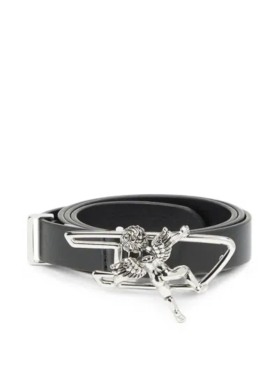 Diesel 2cm Leather Belt With Cherub D-outline Buckle In Yellow