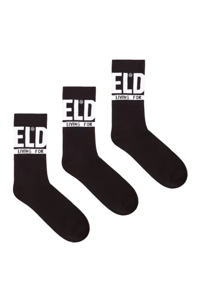 Diesel 3-pack Of Logo Cuff Socks In Black