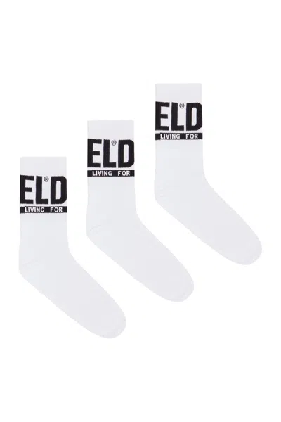 Diesel 3-pack Of Logo Cuff Socks In Black