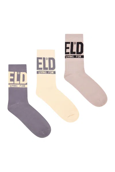 Diesel 3-pack Of Logo Cuff Socks In Multicolor