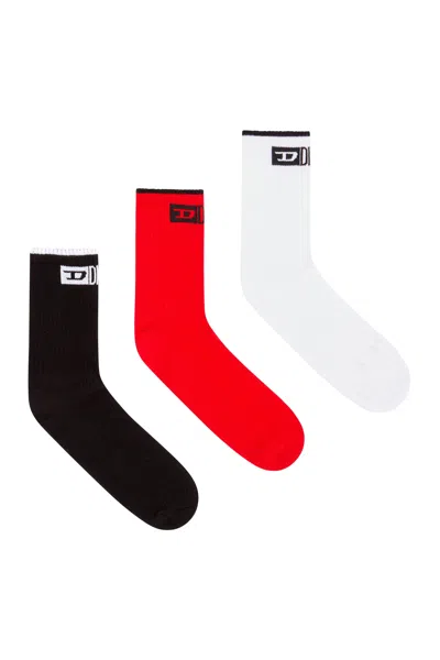 Diesel 3-pack Ribbed Socks With Front Logo In Multicolor