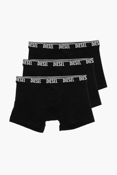Diesel 3 Pack Stretch Cotton Boxers With Logoed Band In Black