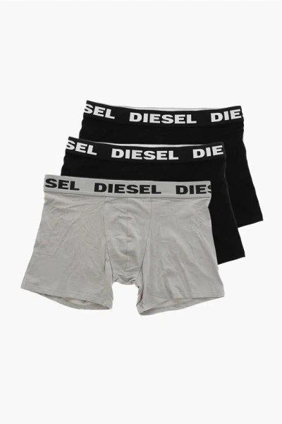 Diesel 3 Pack Stretch Cotton Boxers With Logoed Band In Black