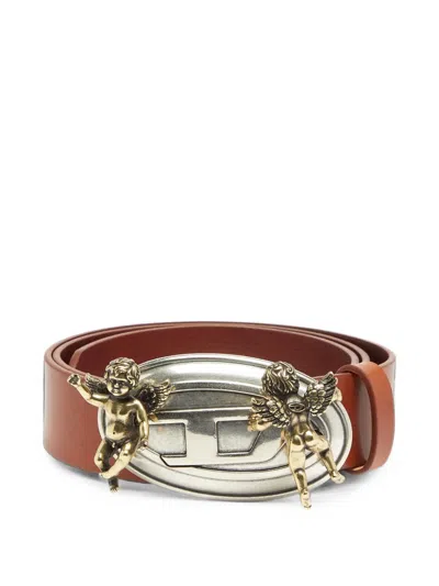 Diesel 3.5cm Leather Belt With Cherub Oval D Buckle In Transparent