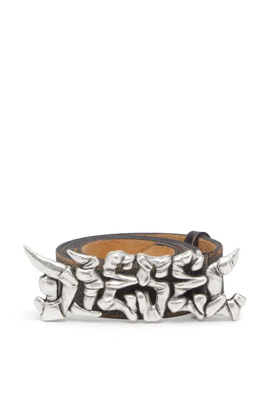 Diesel 3.5cm Treated Leather Belt With Graffiti Buckle In Multi