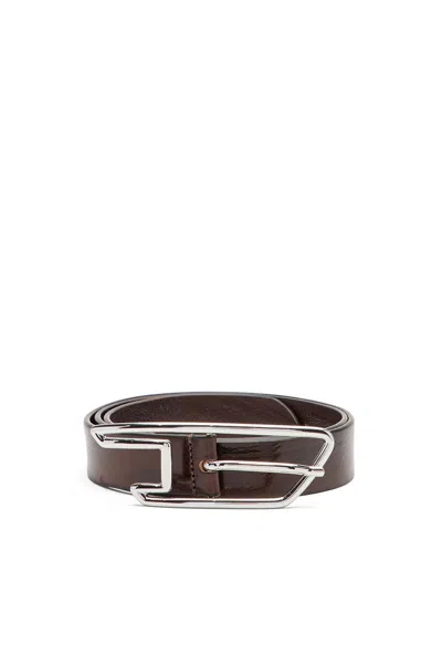 Diesel 3cm Waxed-leather Belt With D-logo Buckle In Brown