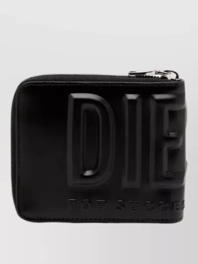 Diesel 3d Bi Fold Coin Zip Wallet In Black