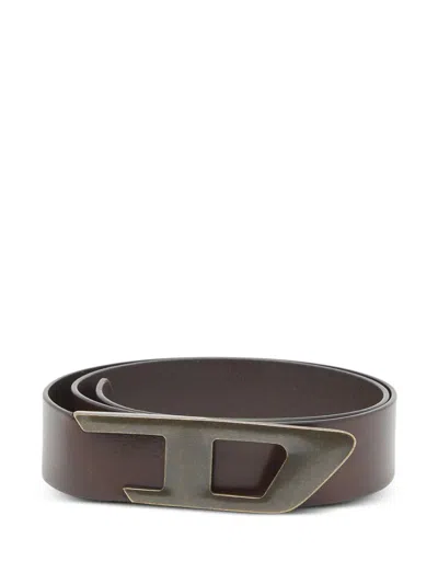 Diesel 4 Cm Leather Belt With Metal D Buckle In Brown