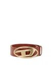 Diesel 4 Cm Leather Belt With Oval D Buckle In Brown