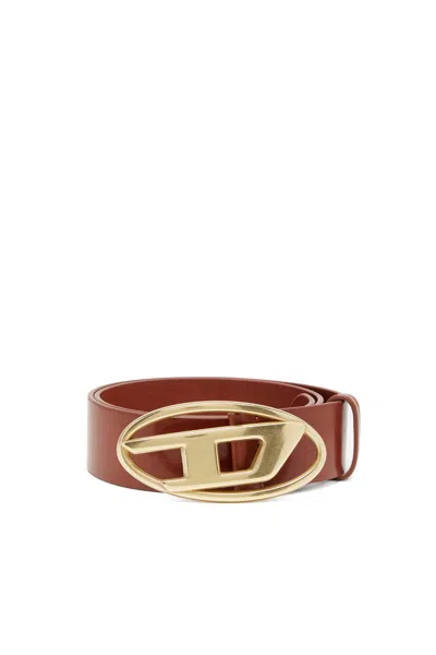Diesel 4 Cm Leather Belt With Oval D Buckle In Brown
