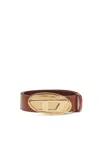 Diesel 4 Cm Leather Belt With Oval D Plaque In Brown