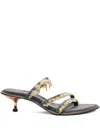 Diesel 45mm D-havanna Frayed Denim Crystal-embellished Sandals In Black