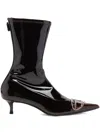 Diesel 45mm D-venus Patent-leather Pointed-toe Boots In Black