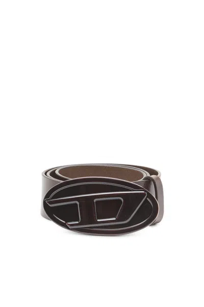 Diesel 4cm Leather Belt With Glossy Oval D Buckle