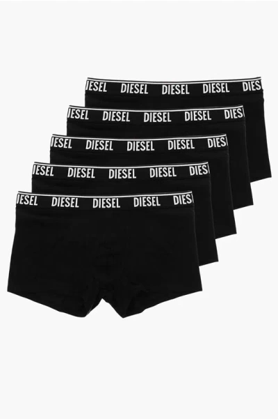 Diesel 5 Pack Stretch Cotton Boxers With Logoed Band In Black