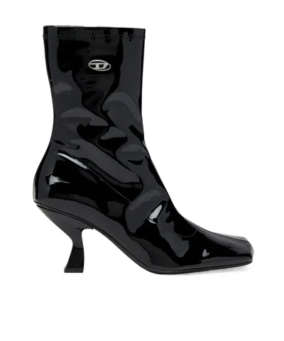 Diesel 75mm Amber Logo-plaque Ankle Boots In Black