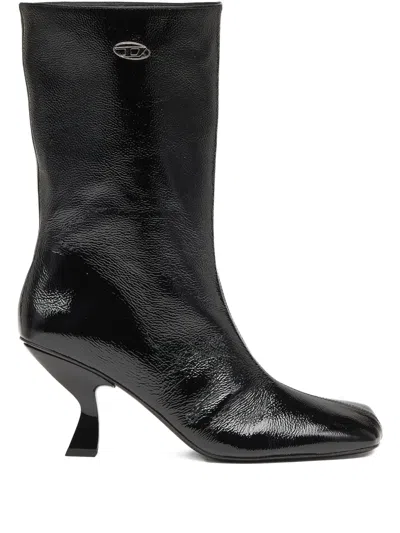 Diesel 75mm D-amber Square-toe Sculptural-heel Boots In Black