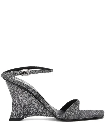 Diesel 90mm D-amber Wedge Sandals In Gray
