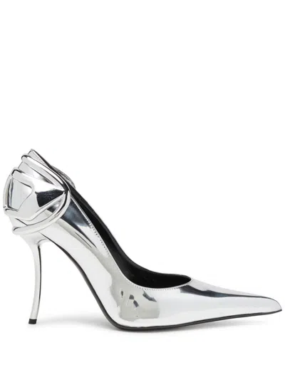 Diesel D-ten & Half-metallic Pumps With Curved Heel In Silver