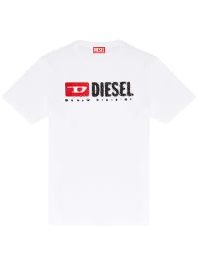 Diesel Mens 100 T-diegor Brand-print Cotton-jersey T-shirt In White/black