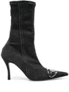 Diesel Denim Ankle Boots With Frontal Oval-d Logo In Black