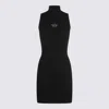 Diesel High Neck Fitted Mini Dress With Ribbed Texture In Black