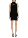 Diesel High Neck Fitted Mini Dress With Ribbed Texture In Black