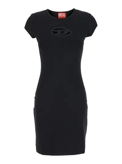 Diesel Abito Corto Con Dettaglio Oval D Cut Out In Cotone Stretch Nero Donna In Black