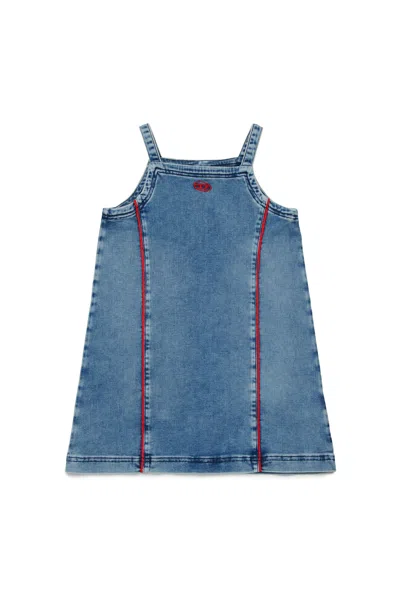 Diesel Kids' Short Denim Dress With Logo In Blue