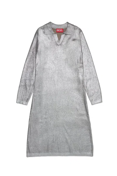 Diesel Kids' Abito Lungo In Misto Lana Con Stampa Mylar In Gray