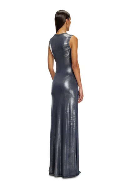 Diesel Long Metallic Dress With Zip Details In Gray