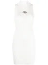 Diesel D-logo High-neck Ribbed Dress In Beige